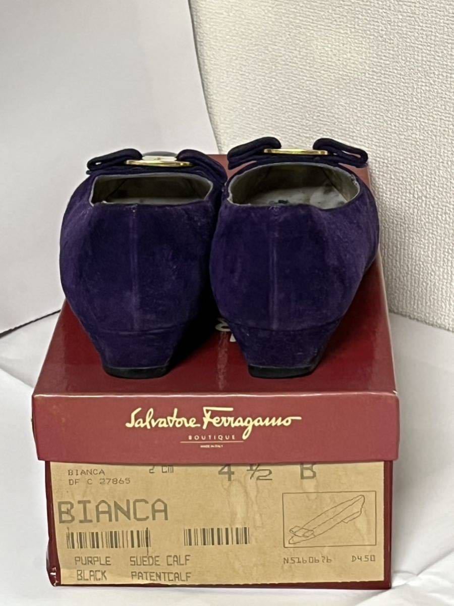 Salvatore Ferragamo BIANCA 4.5 B スエード紫×エナメル黒 22㎝お子様の外出用に_画像6