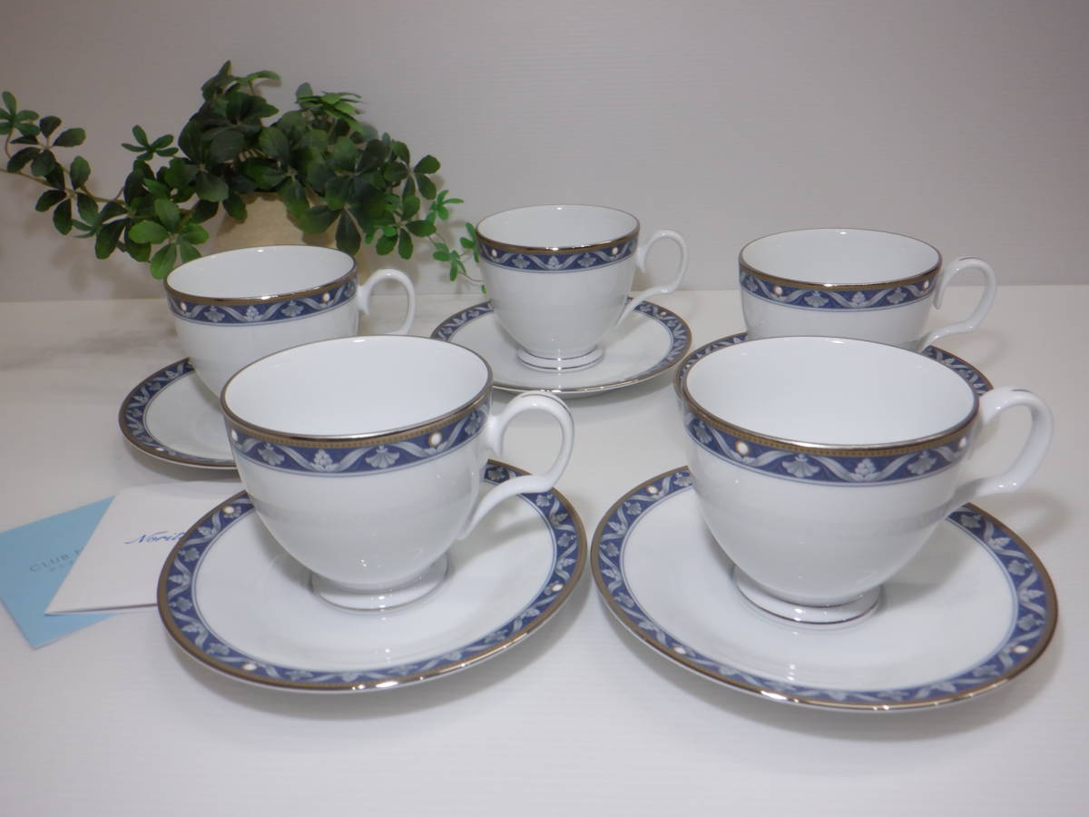 ノリタケ Noritake ＊PEARL MAJESTY＊パールマジェスティ カップ＆ソーサー 5客 珈琲碗皿 エナメル盛モチーフ プラチナ彩 未使用