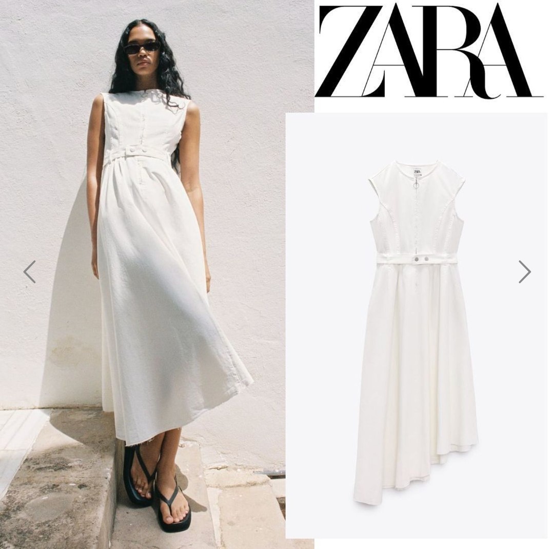 完売品　ZARA　アシンメトリー丈ワンピース　Mサイズ ホワイト_画像1