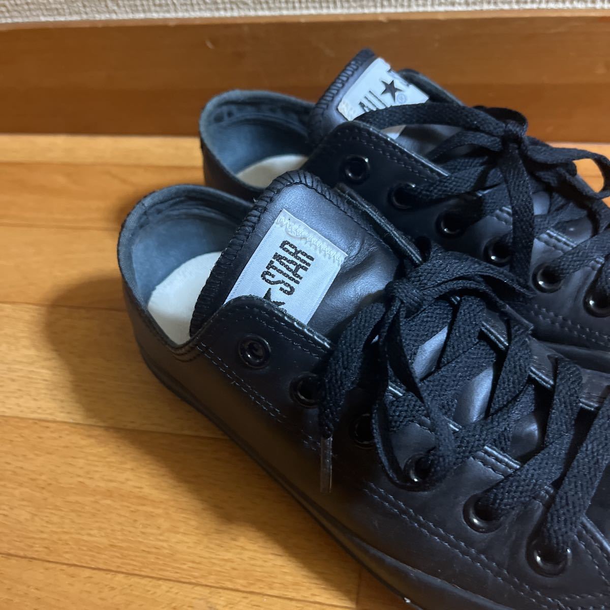 オールスター converse レザー ブラックモノクローム 25.0 BLACK コンバース_画像7