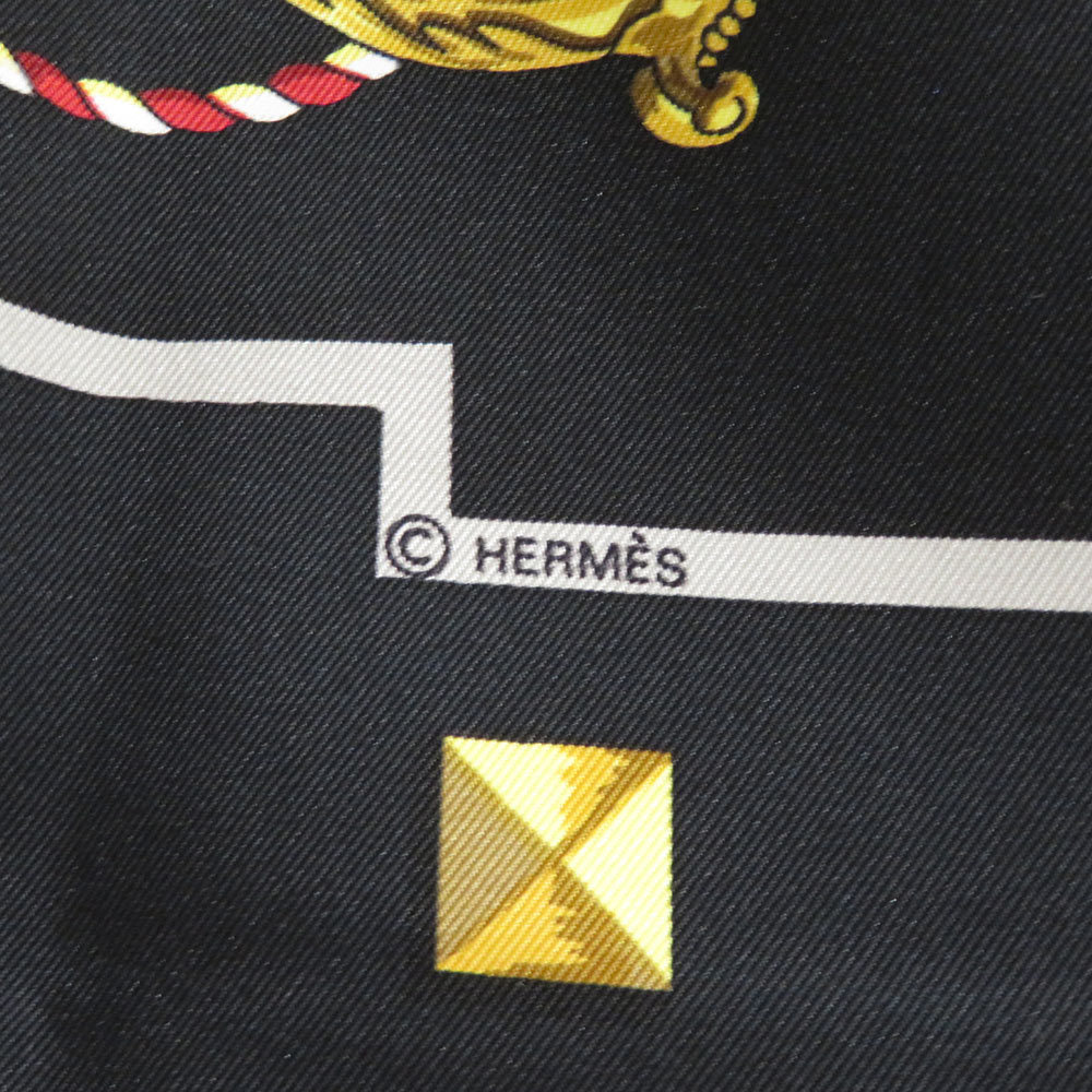 中古 美品 エルメス カレ90 大判スカーフ LESCLES THE KEYS RARE 鍵 Aランク シルク ブラック HERMES【送料無料】【西神店】_画像7