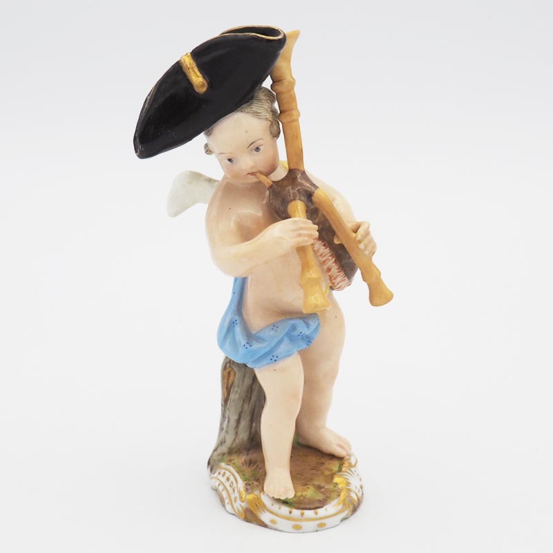 話題の行列 天使 バグパイプ バグパイプを演奏する天使 Meissen マイセン オールド 1級品 人形 ボタン剣 フィギュリン マイセン