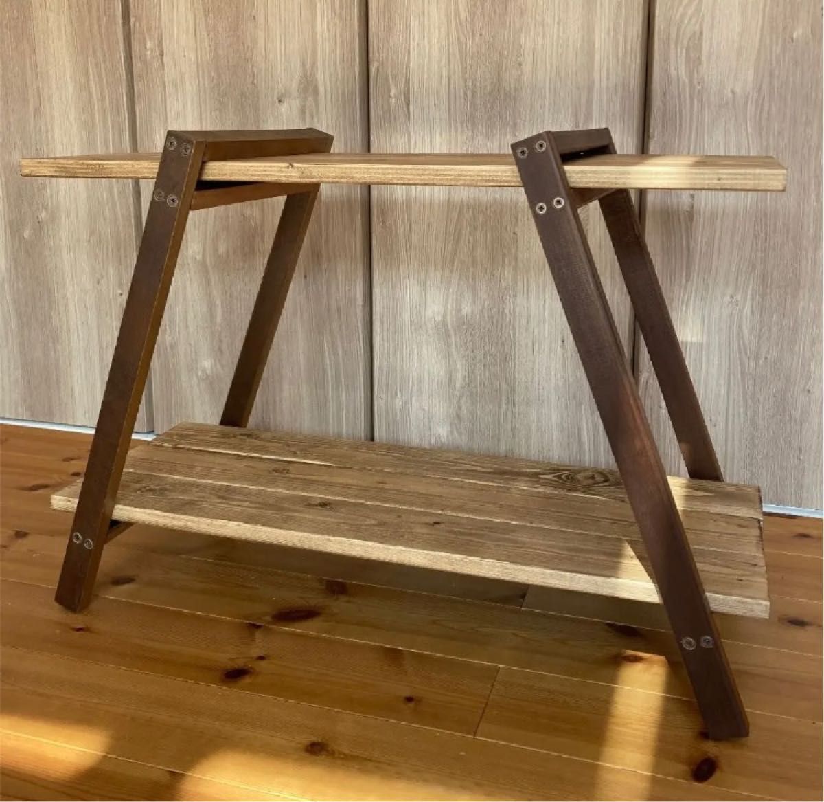 ハードウッドで作成！シェルフ テーブル アウトドア キャンプ 木製 木製脚立