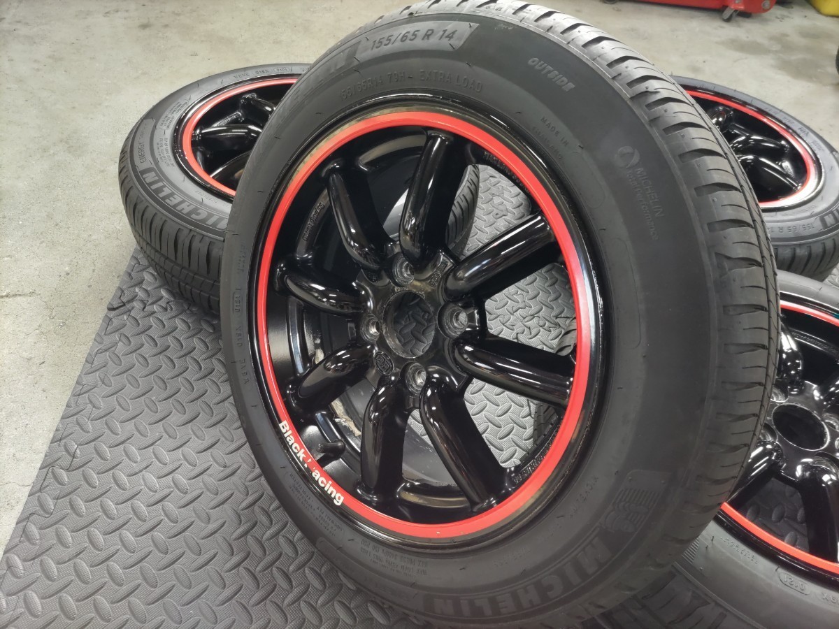 希少 ブラックレーシング Black Racing 8スポーク 14インチ 6J +40 4穴 PCD100 バリ山 2021年 MICHELIN 155/65R14 ワタナベ エイトスポーク_画像9