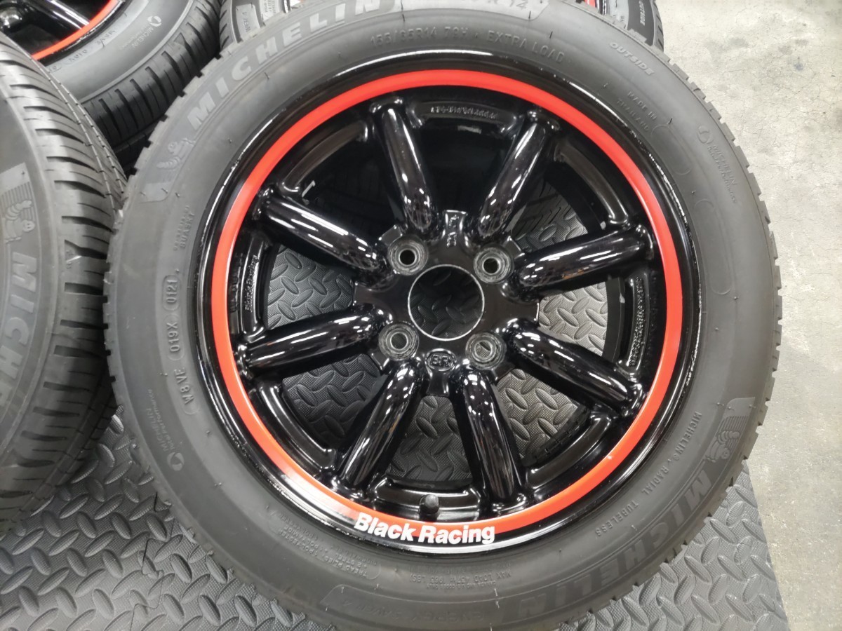 希少 ブラックレーシング Black Racing 8スポーク 14インチ 6J +40 4穴 PCD100 バリ山 2021年 MICHELIN 155/65R14 ワタナベ エイトスポーク_画像3