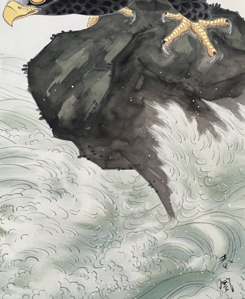 真作】小林春鳳『岩上鷲』掛軸 絹本 肉筆 花鳥図 鳥獣 日本画 真作】小林春鳳『岩上鷲』掛軸 絹本 肉筆 花鳥図 鳥獣 日本画