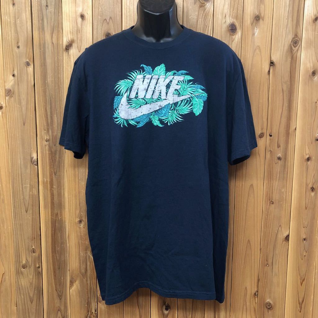 NIKE /REGULAR FIT /ナイキ メンズXXL 半袖Tシャツ トップス ビッグロゴ ボタニカル ネイビー コットン100% スポーツ カジュアル 古着_画像1