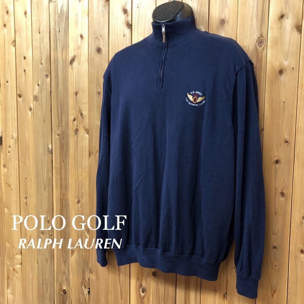 POLO GOLF /RALPH LAUREN /ポロゴルフ ラルフローレン メンズ XXL 紺 ハーフジップ ニット トップス ロゴ ポニー刺繍 USA古着 大きいサイズ_画像1