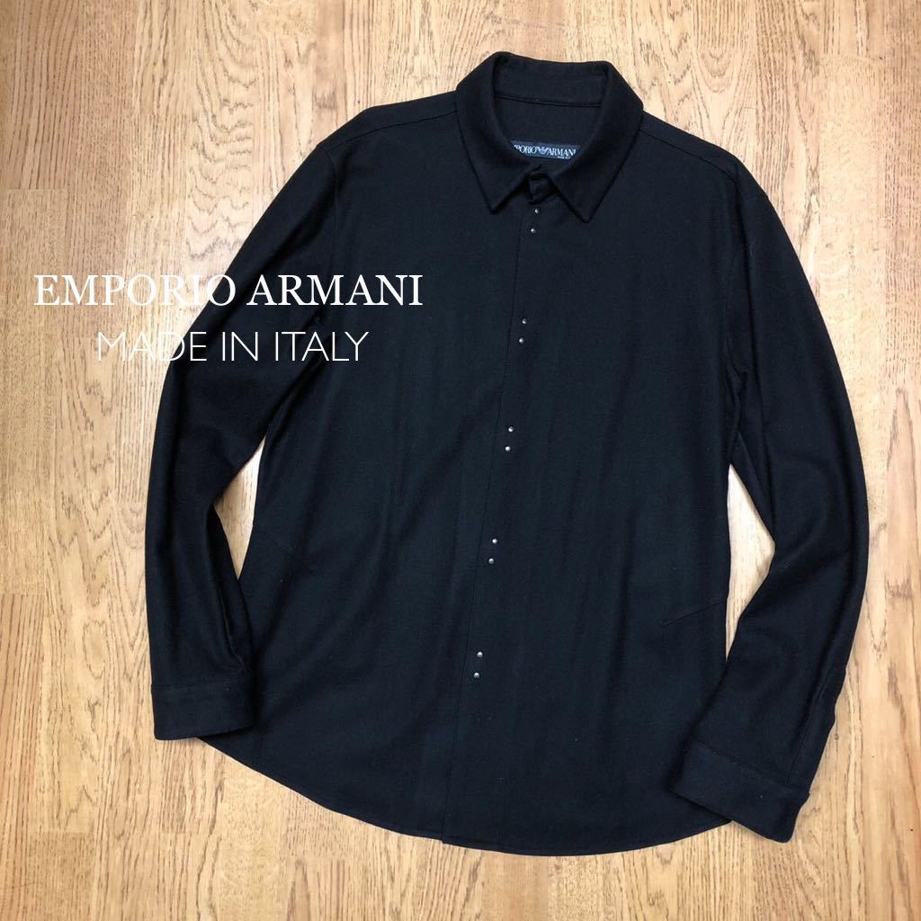 EMPORIO ARMANI /イタリア製 /エンポリオアルマーニ メンズ Black 長袖シャツ シャツジャケット 無地 ウール×ナイロン オールドタグ 古着_画像1