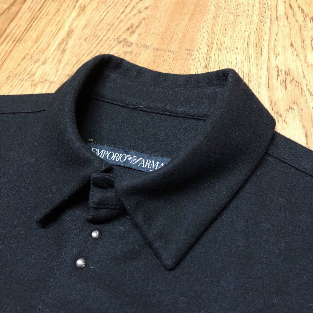 EMPORIO ARMANI /イタリア製 /エンポリオアルマーニ メンズ Black 長袖シャツ シャツジャケット 無地 ウール×ナイロン オールドタグ 古着_画像2