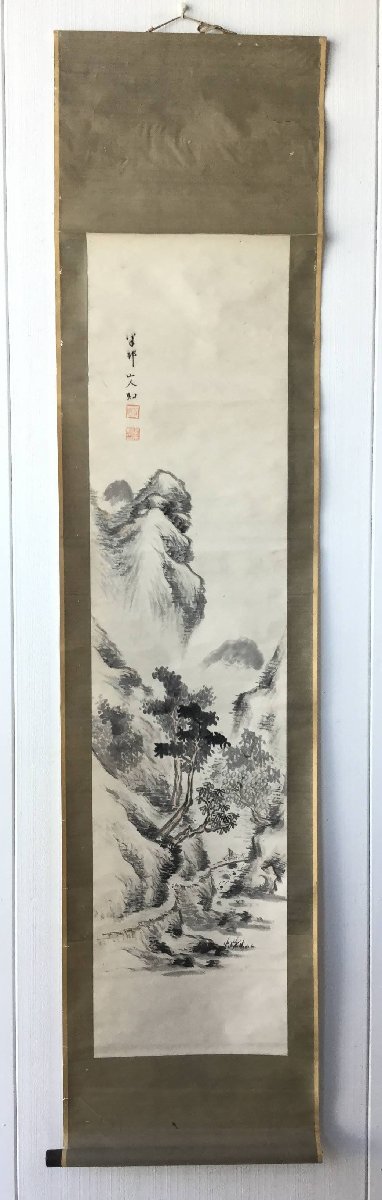 三】掛け軸詳細不明山水水墨サインあり落款ありs3028_J-水墨畫 三】掛け軸詳細不明山水水墨サインあり落款ありs3028_J-水墨畫