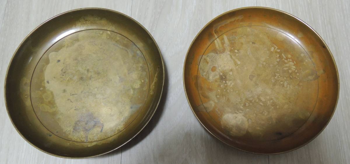 十代中川浄益造　宣徳銅　銅皿2枚　重さ６３６ｇ　茶道具　蔵出し品　煎茶道具
