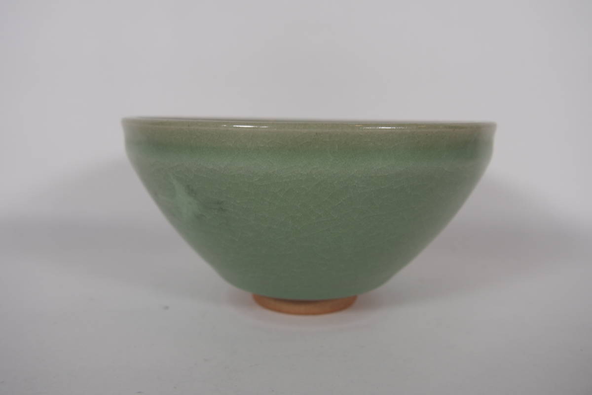 青磁釉　　　天目型　郡鶴絵　　抹茶茶碗　　　　　　　茶道具　23　1003－9－3_画像3