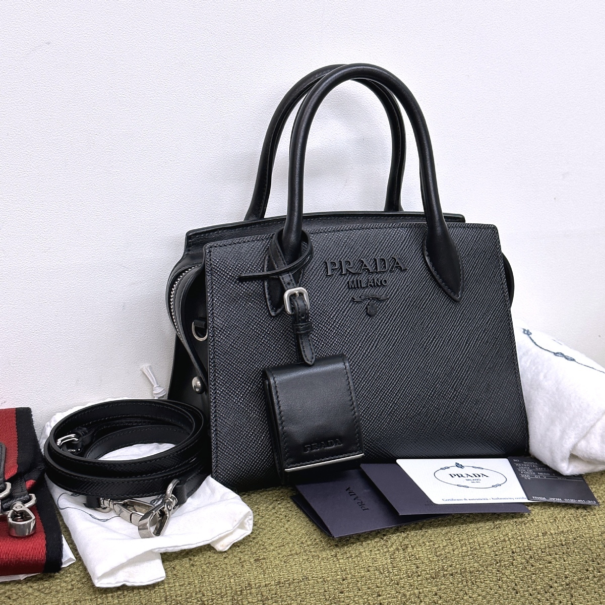 満点の □美品□PRADA/プラダ ブラック 1BA269 2Wayハンドバッグ