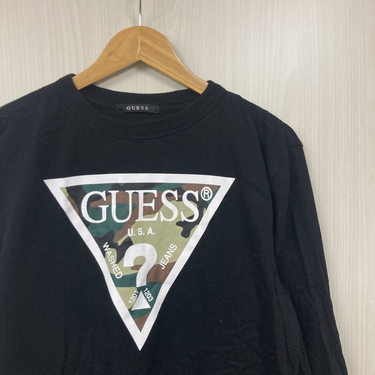 size S | SOPH. × GUESS | CAMOUFLAGE TRIANGLE CREW NECK L/S TEE | BLACK | SOPHNET. ソフネット ソフ ゲス | 長袖 Tシャツ | ブラック