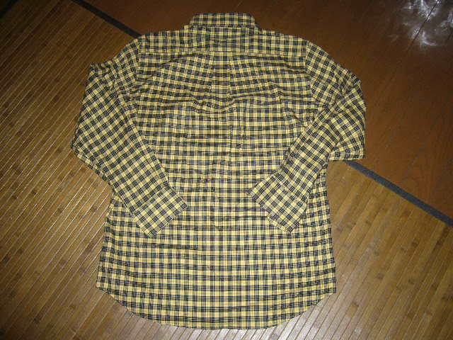308-61♂：UNIQLO　ユニクロ　長袖　綿シャツ　size.L　色.黄いろX黒チェック　ファーストリーディング_画像6
