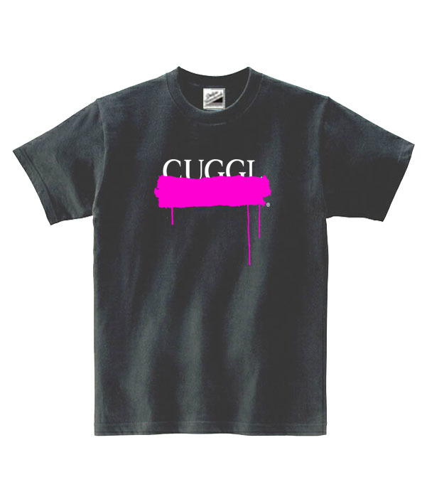 【パロディ黒ピンクM】5ozCUGGL(キューグル)メンズペイントカラーTシャツ送料無料・新品
