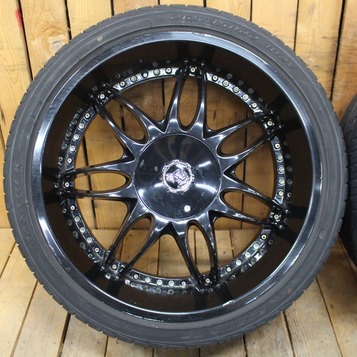 DIABLO ディアブロ 22インチ 9.5J+13 PCD114.3 ブラック リム深 マックストレック 265/35R22 タイヤ ホイール 4本SET_画像3