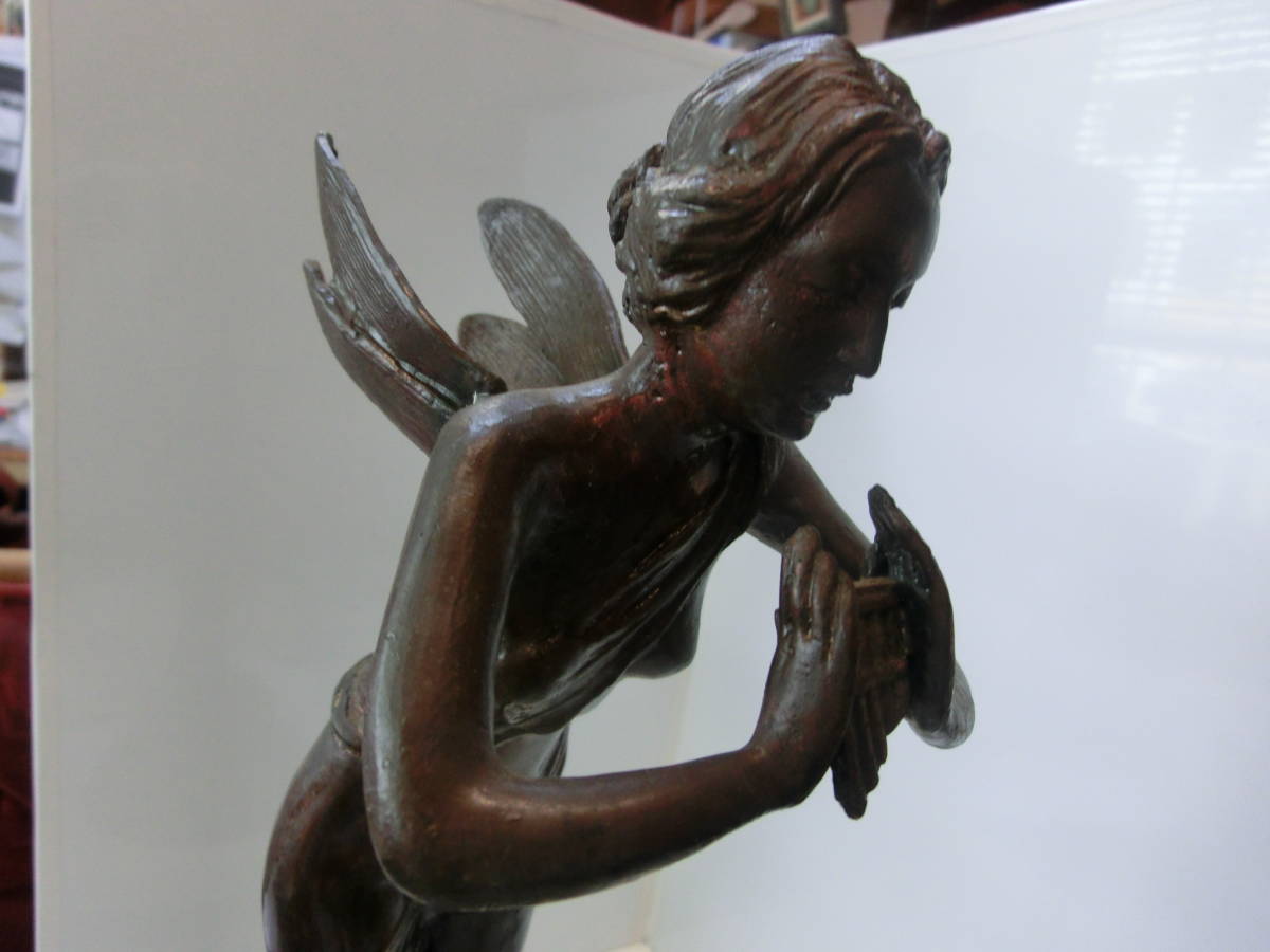 笛 楽器 天使の像 ブランズ像 銅像 高さ43.5ｃｍ横16ｃｍ重さ2.5ｋｇ