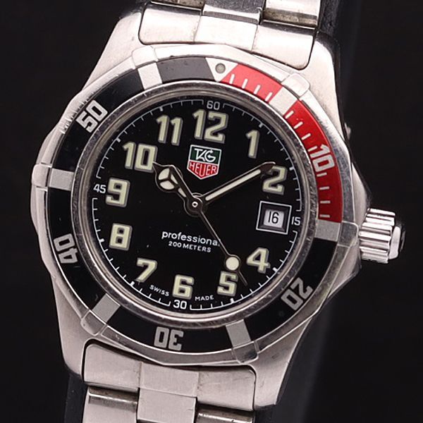 1円 稼働 良品 タグホイヤー QZ WM1312 2000シリーズ プロフェッショナル200M デイト 黒文字盤 レディース腕時計 0233100YSD