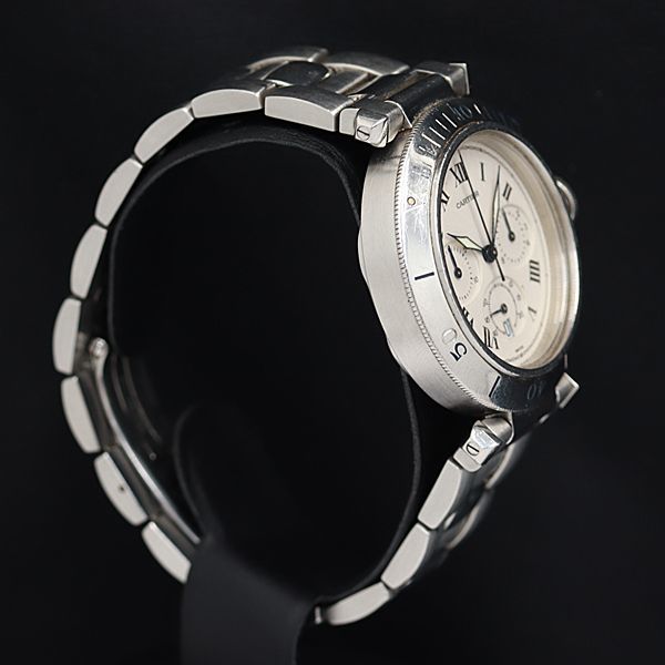1円 稼働 良品 カルティエ パシャ38ｍｍ QZ W31018H3 クロノグラフ シルバー文字盤 デイト メンズ腕時計 OGH 0005610_画像2