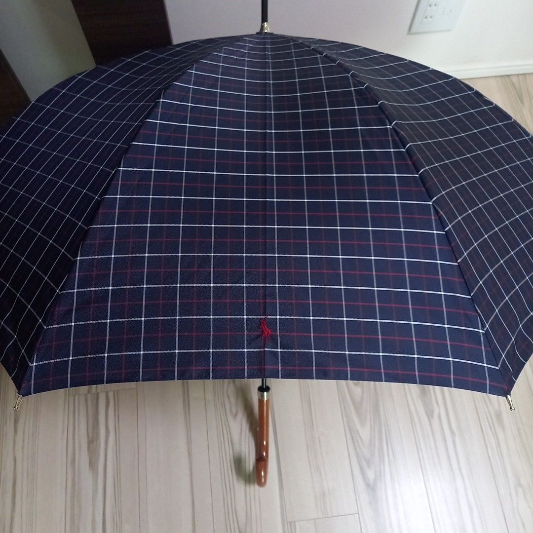 新品 メンズ ポロ ラルフローレン チェック ポニー 長傘 雨傘 紺