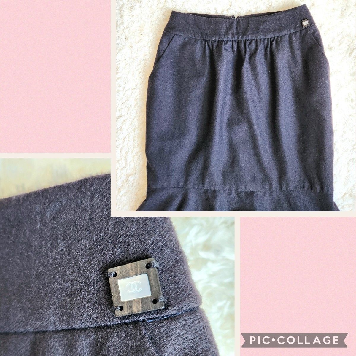 ◆CHANEL マーメイド スカート カシミヤ ウール ココマーク ブラック 38