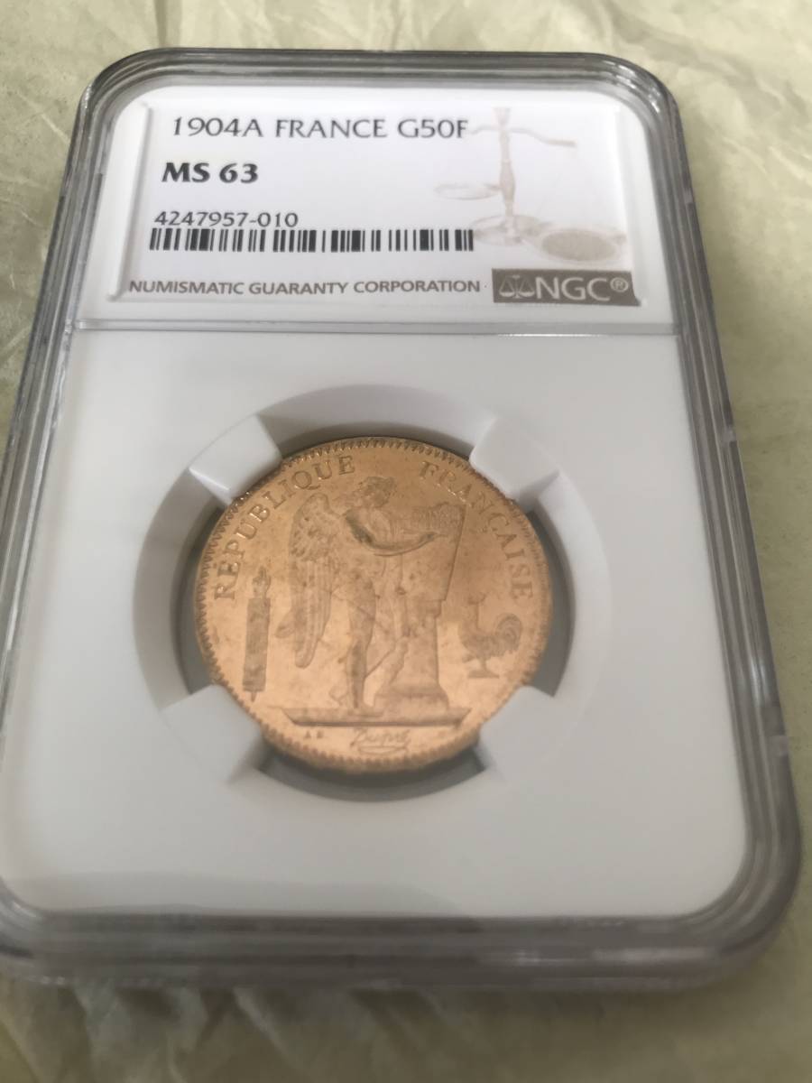 1904Aフランス50フラン金貨 NGC-MS63-
