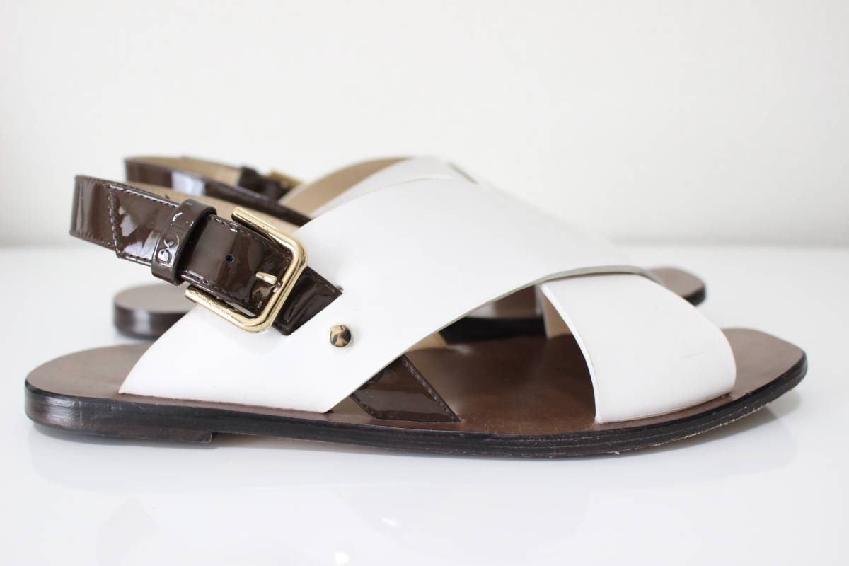 美品】JimmyChoo ジミーチュウ ホワイト 白 エナメル ゴールド-