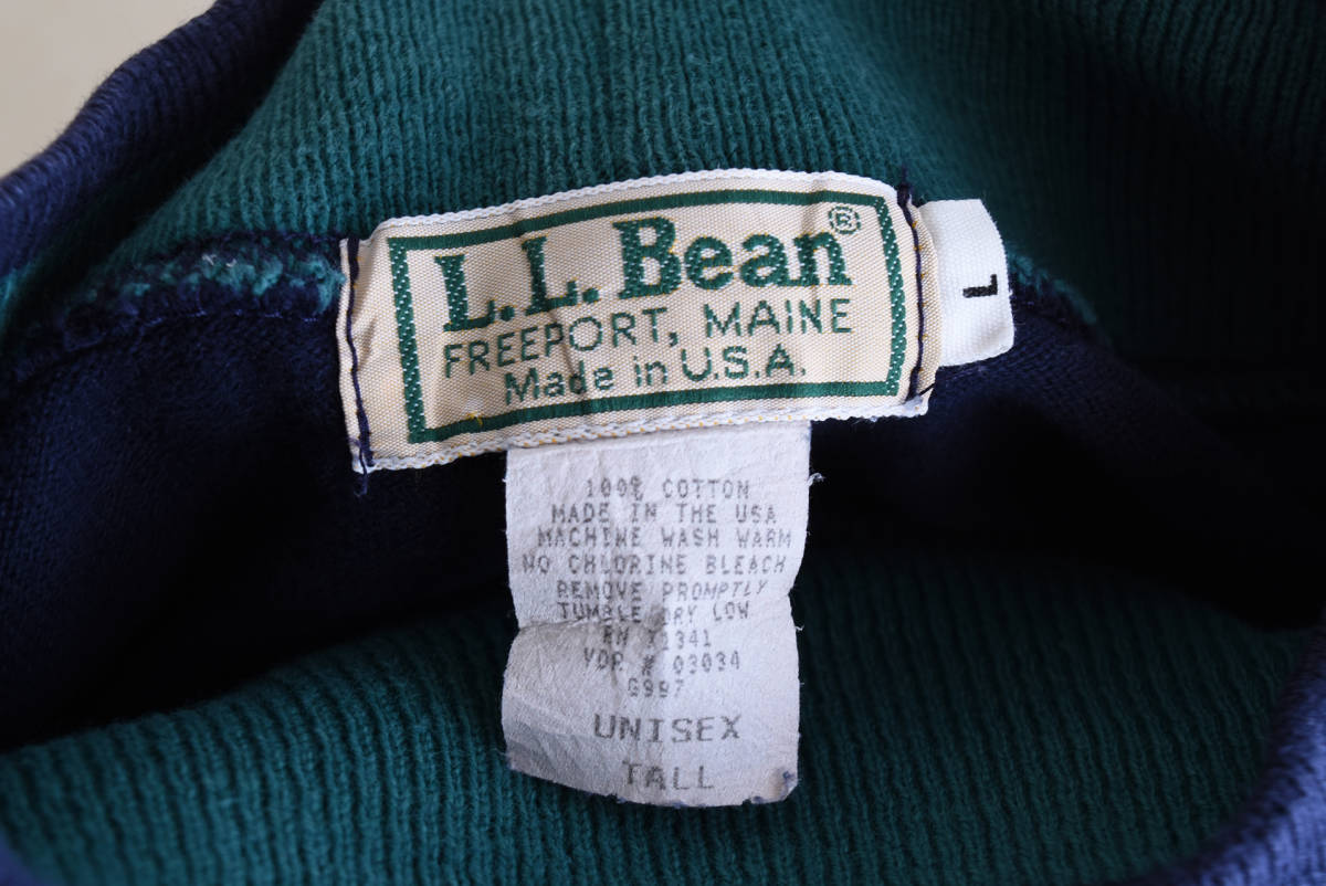 80s L.L.Bean モックネックシャツ MADE IN USA 表記L-TALL / 肉厚 ロンT ボーダー ビンテージ 古着