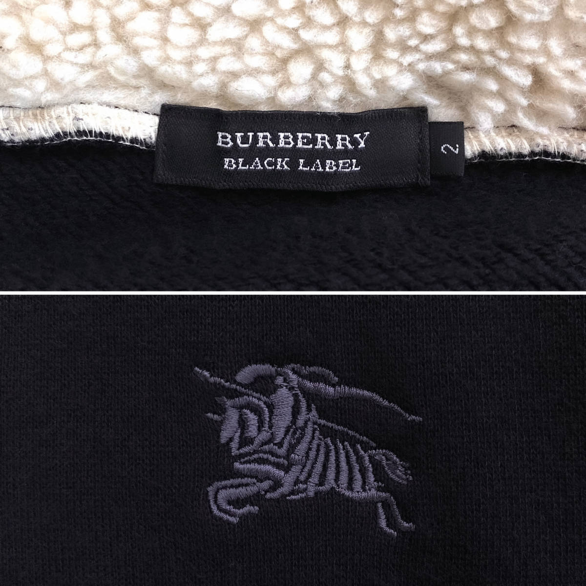 極美品BURBERRY BLACKLABEL極暖FムートンボアジップアップパーカーオーバージャケットL~M 2 ホース刺繍ブラレ黒バーバリーブラックレーベル_画像9