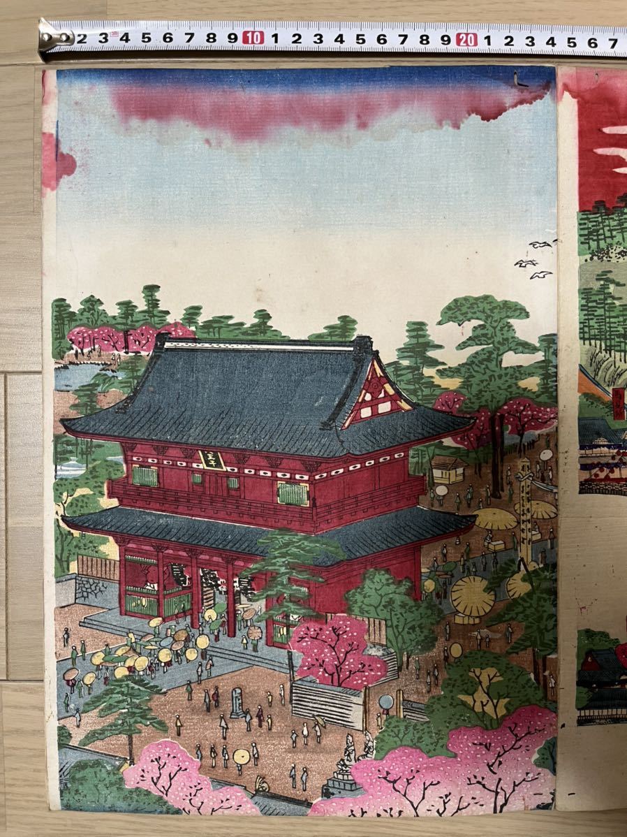 [ подлинный произведение ] подлинный товар картина в жанре укиё гравюра на дереве Kobayashi . Британия [ пейзажи известных мест ] Meiji период большой размер .. три листов сохранение хороший 