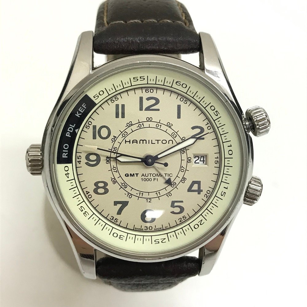 中古品 腕時計 HAMILTON ハミルトン カーキ スカイマスター H775250 SS AT 自動巻き GMT パイロットウォッチ 純正ベルト 質屋出品