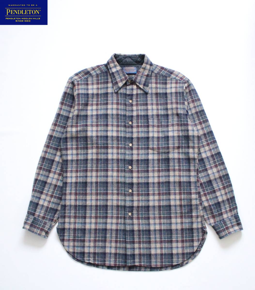 USA製【 PENDLETON ペンドルトン 】ヴァージンウール 長袖シャツ Mサイズ アメリカ製 ヴィンテージ 小穴あり 起毛 オールド古着 アメカジ　