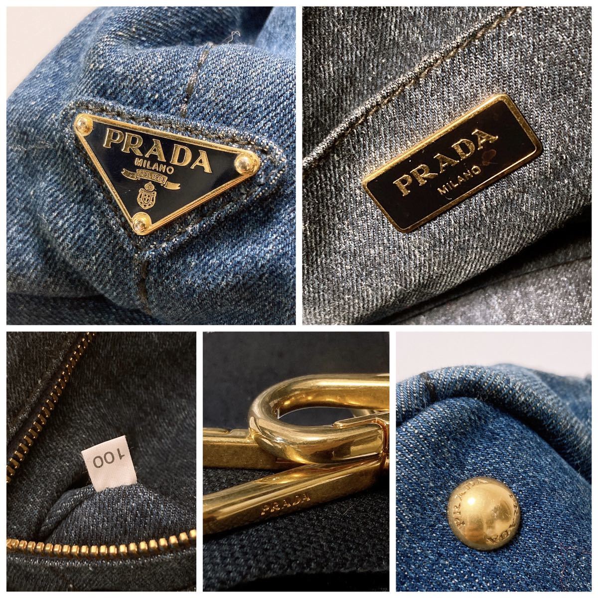 極美品 PRADA プラダ デニム 2way トートバッグ ミニ カナパ 三角ロゴ