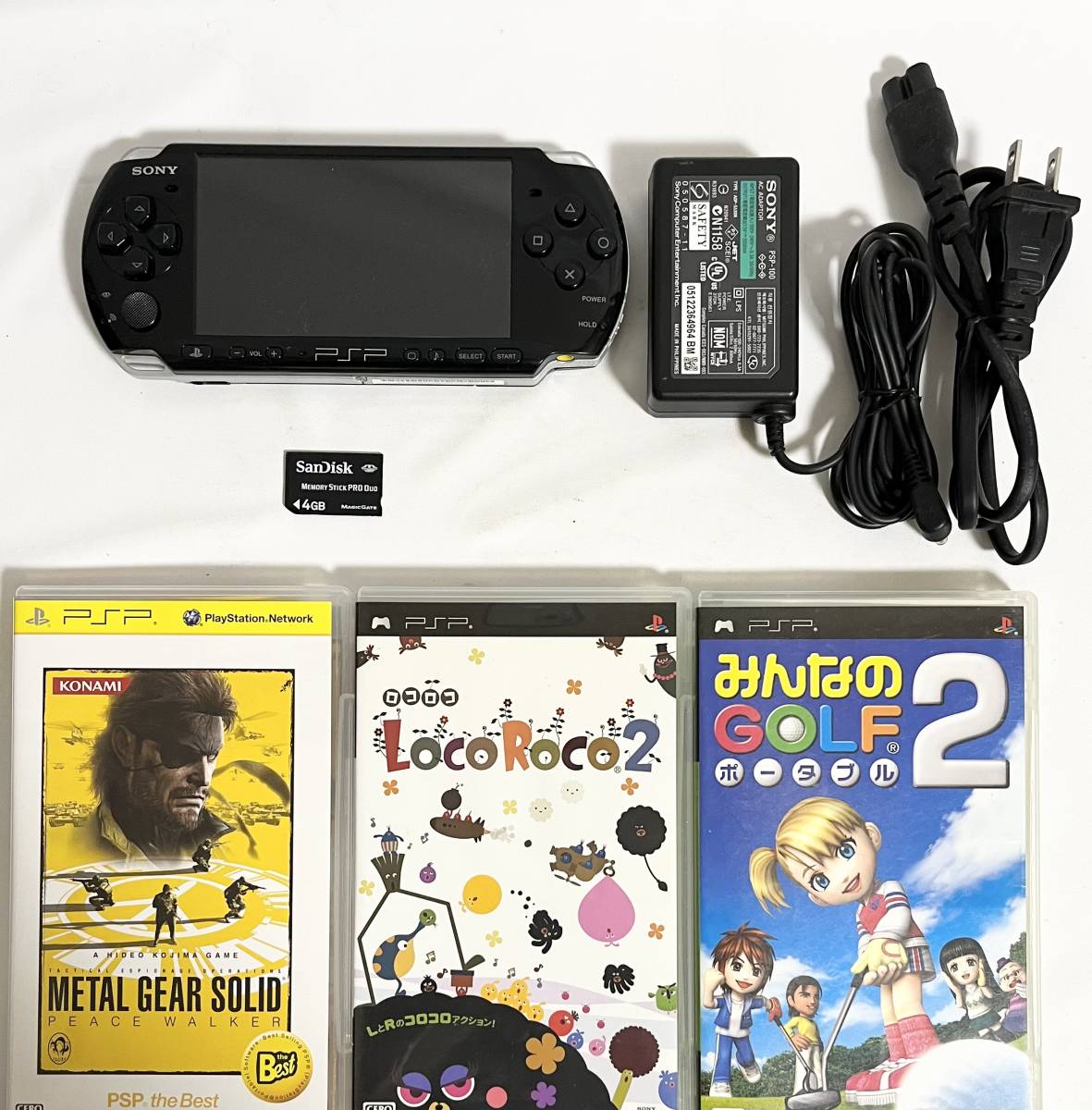 PSP PSP-3000 ブラック 充電器 メモリースティック バッテリー ソフト3