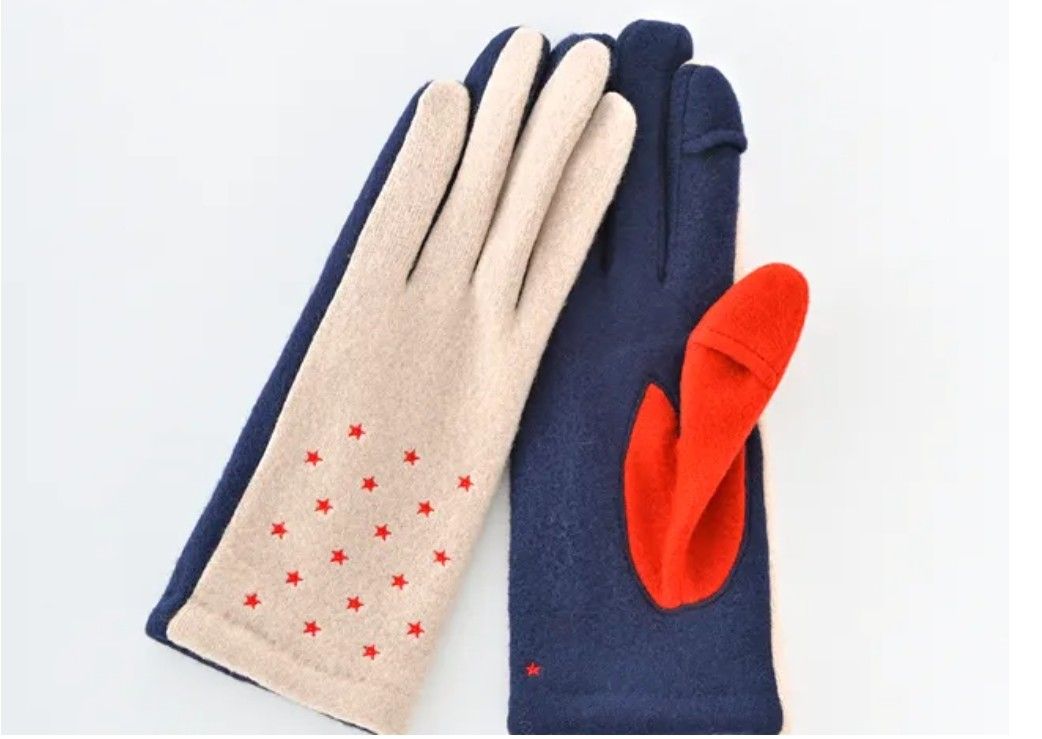 星柄刺繍ジャージグローブ / タッチパネル対応　レッド　 手袋