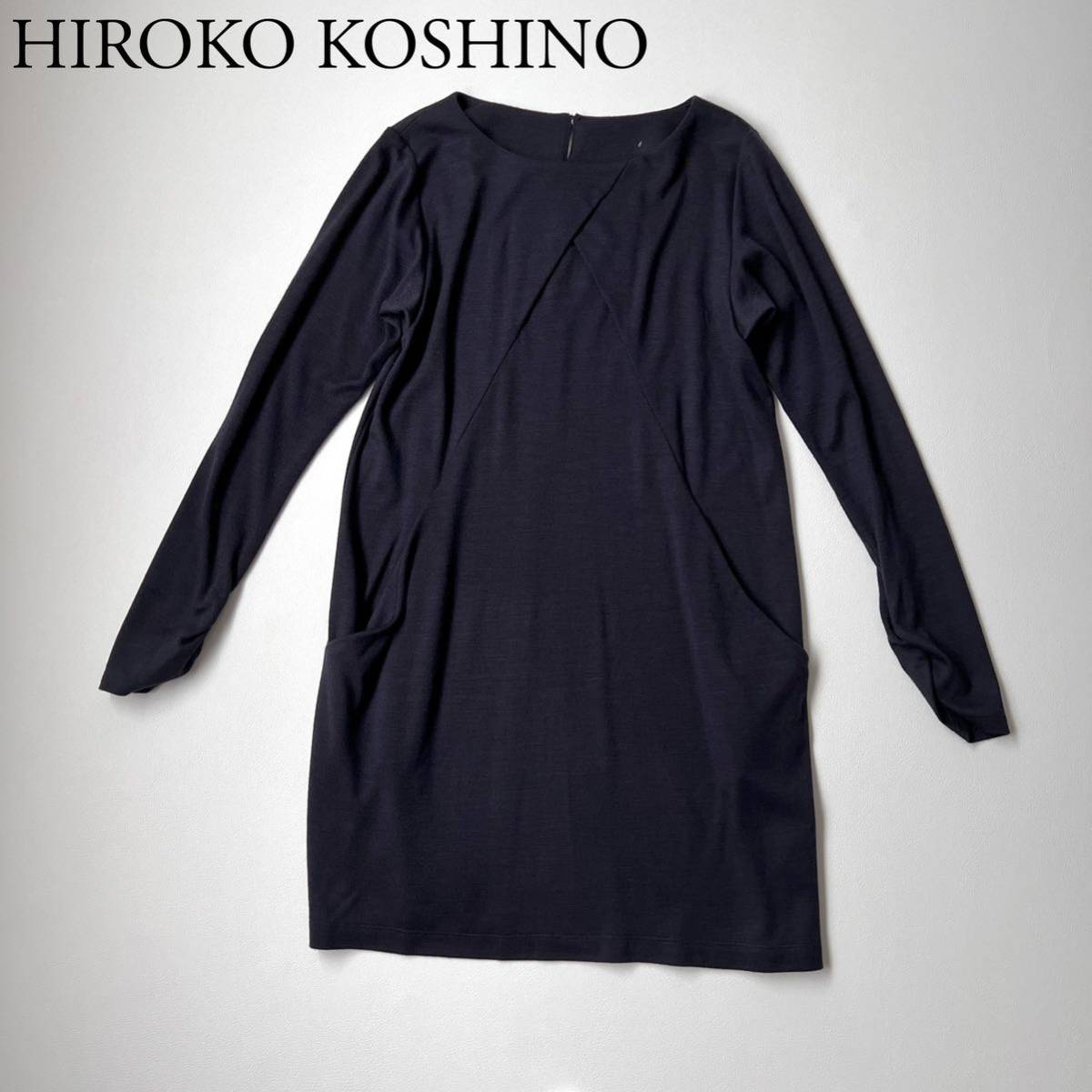 HIROKO KOSHINO ヒロココシノ 膝丈ワンピース フロントデザイン ウール