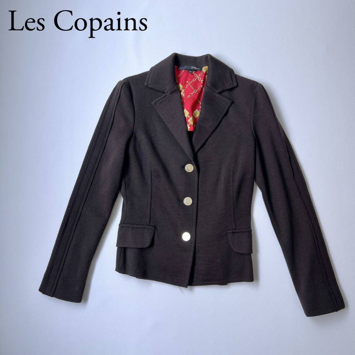 Les Copains レコパン レ コパン ニットジャケット テーラードジャケット 金ボタン 裏地チェーン柄 羽織　トップス　アウター　 イタリア製