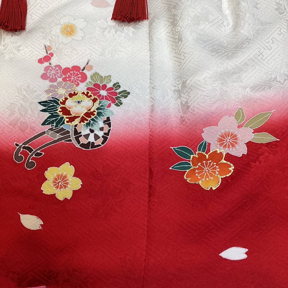 七五三 着物 ３歳 mi535 正絹被布コート 白赤ぼかし 京友禅 日本製