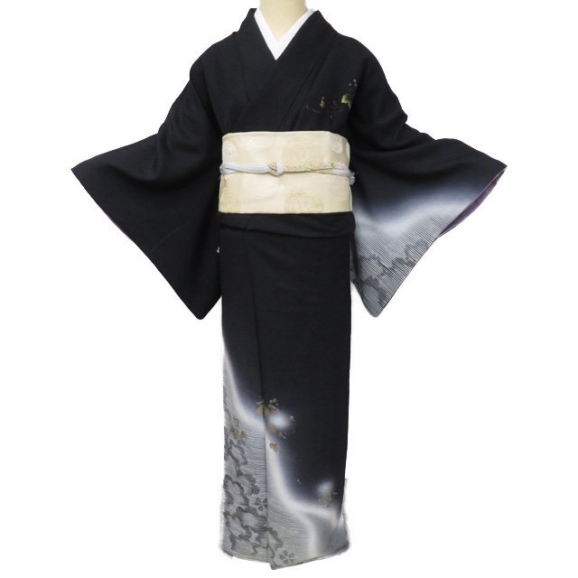  tsukesage attaching lowering visit wear kimono used silk . formal mother-of-pearl plant writing sama ivy black color length 165cm.68cm L tall kimono north .A939-7