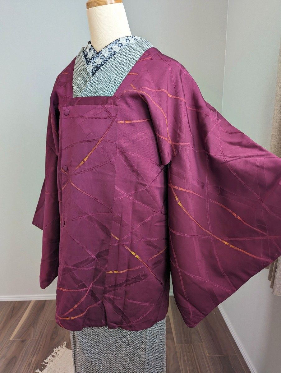 道行コート 身丈75.5裄66 正絹 紫 竹文様 和装コート