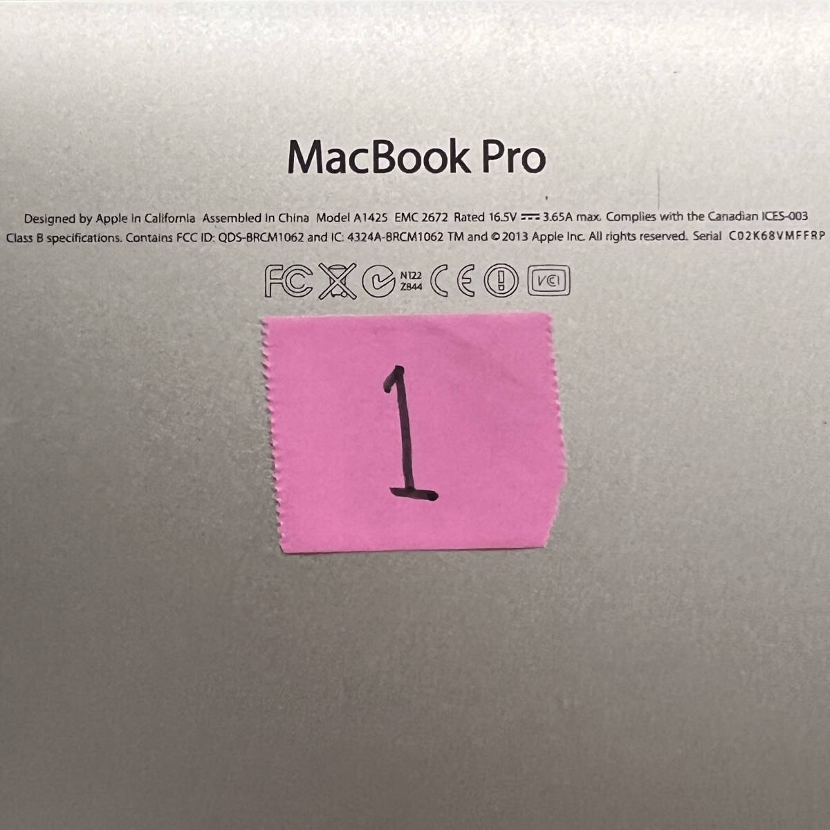 【送料込・ジャンク】MacBook Pro (Retina, 13-inch, Early 2013) A1425 EMC2672 部品どりに_画像5