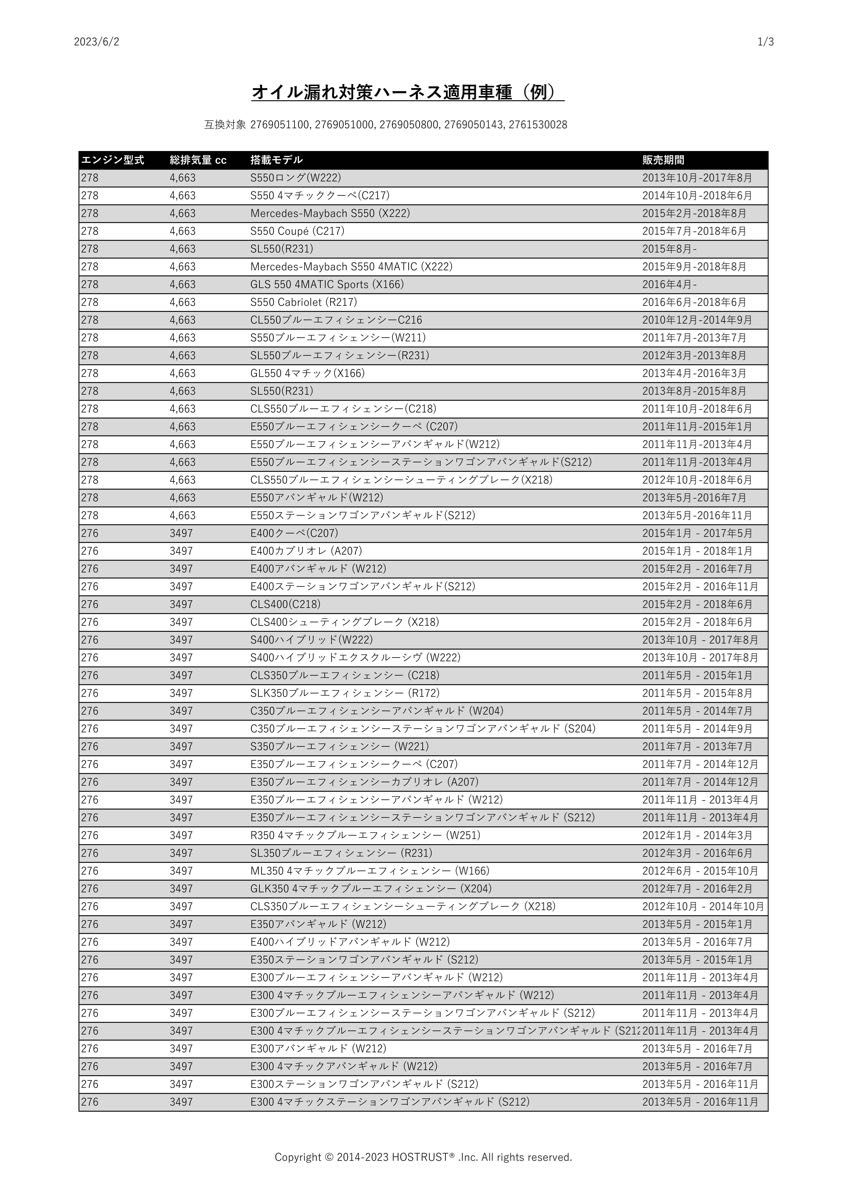 メルセデスベンツ 3芯コネクター汎用 オイル漏れ対策ハーネス 2個セット