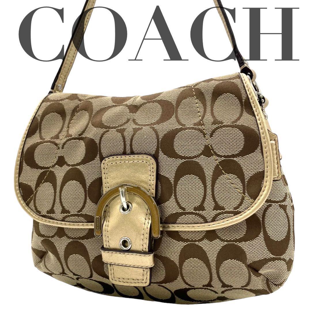 美品 coach コーチ フラップ ショルダーバッグ シグネチャー 斜めがけ-