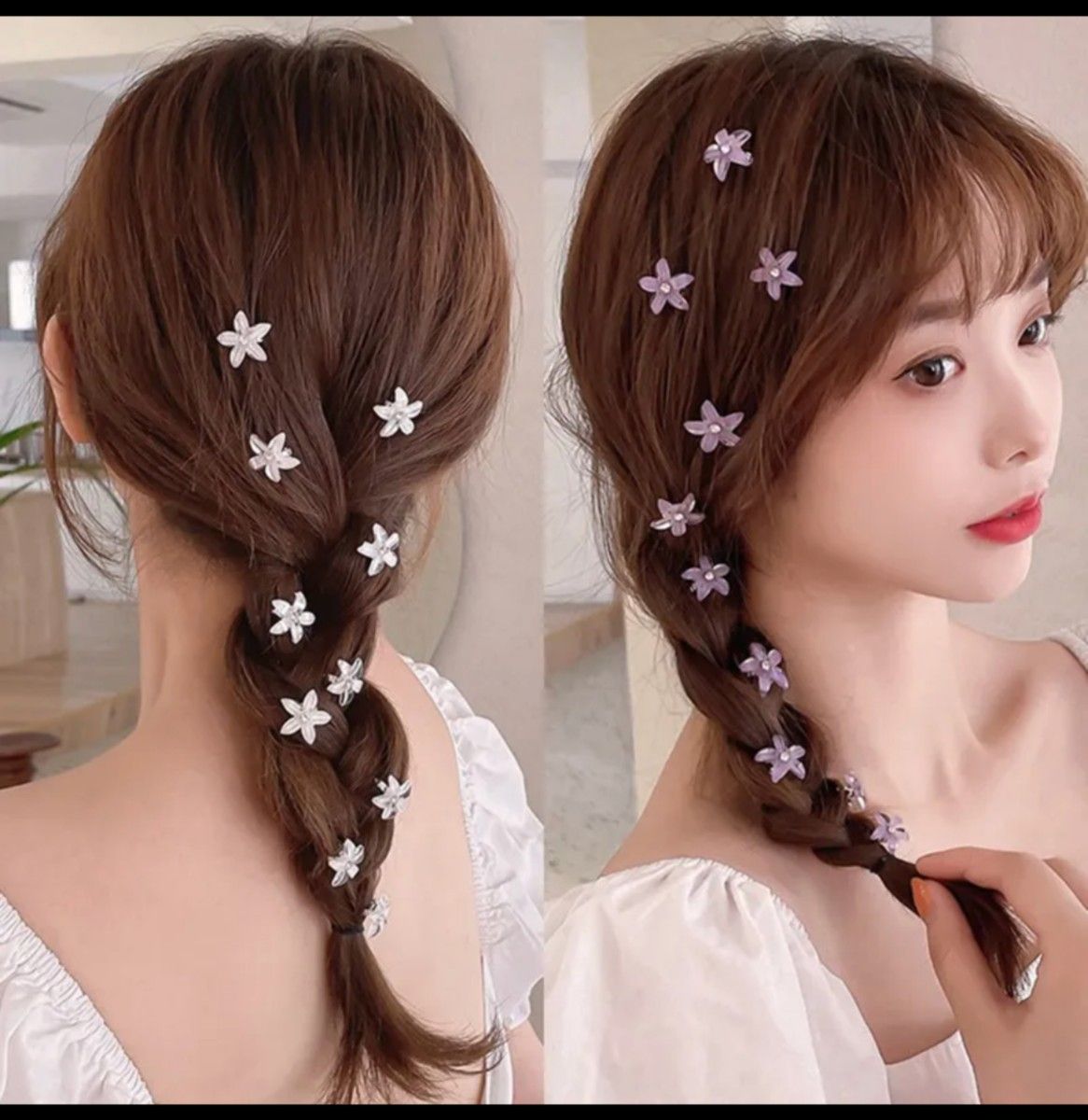 ヘアアクセサリー お花飾り ピンク 編み込み 三つ編み 