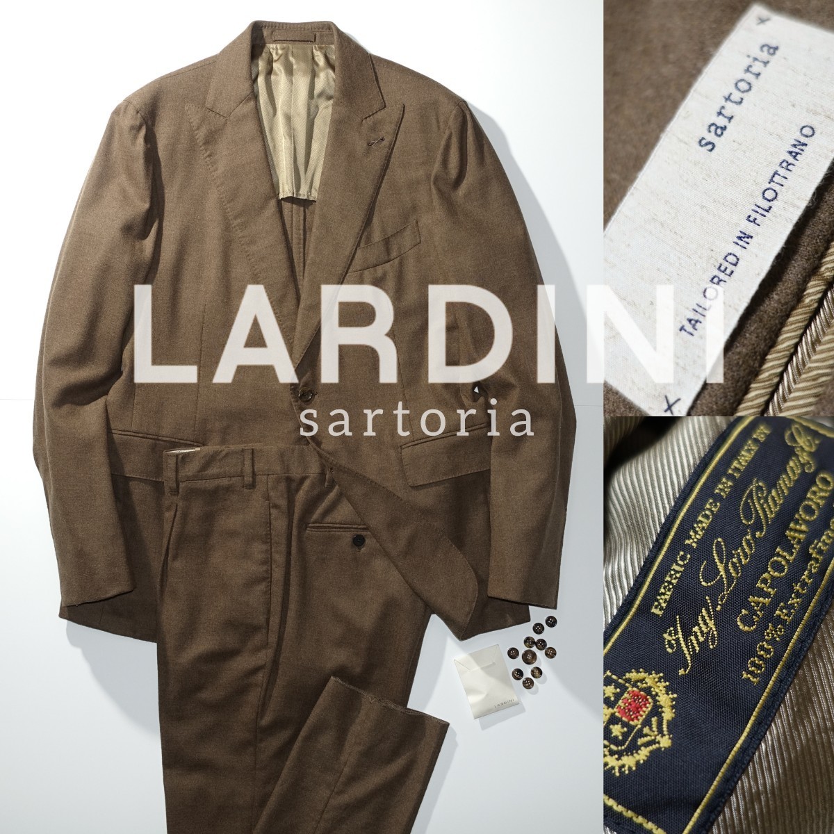 【新品】LARDINI sartoria ラルディーニ 最高級サルトリアライン 極上 Loro Piana ロロピアーナ キャメル ブート二エール付 スーツ size 52_画像1