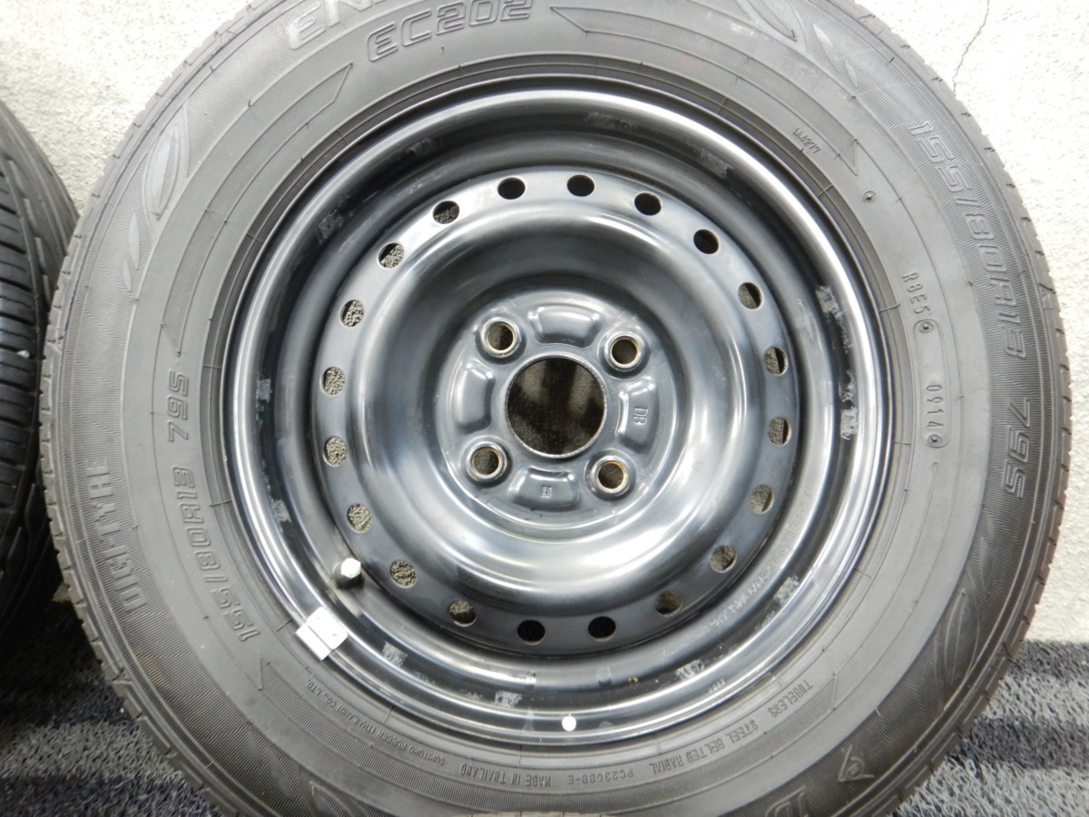 J1T3291■155/80R13 DUNLOP ENASAVE EC202 4.5J 4H+34■条件付き送料無料■美品 8分山 美品 プラッツ パッソ ヴィッツ ブーン_画像2