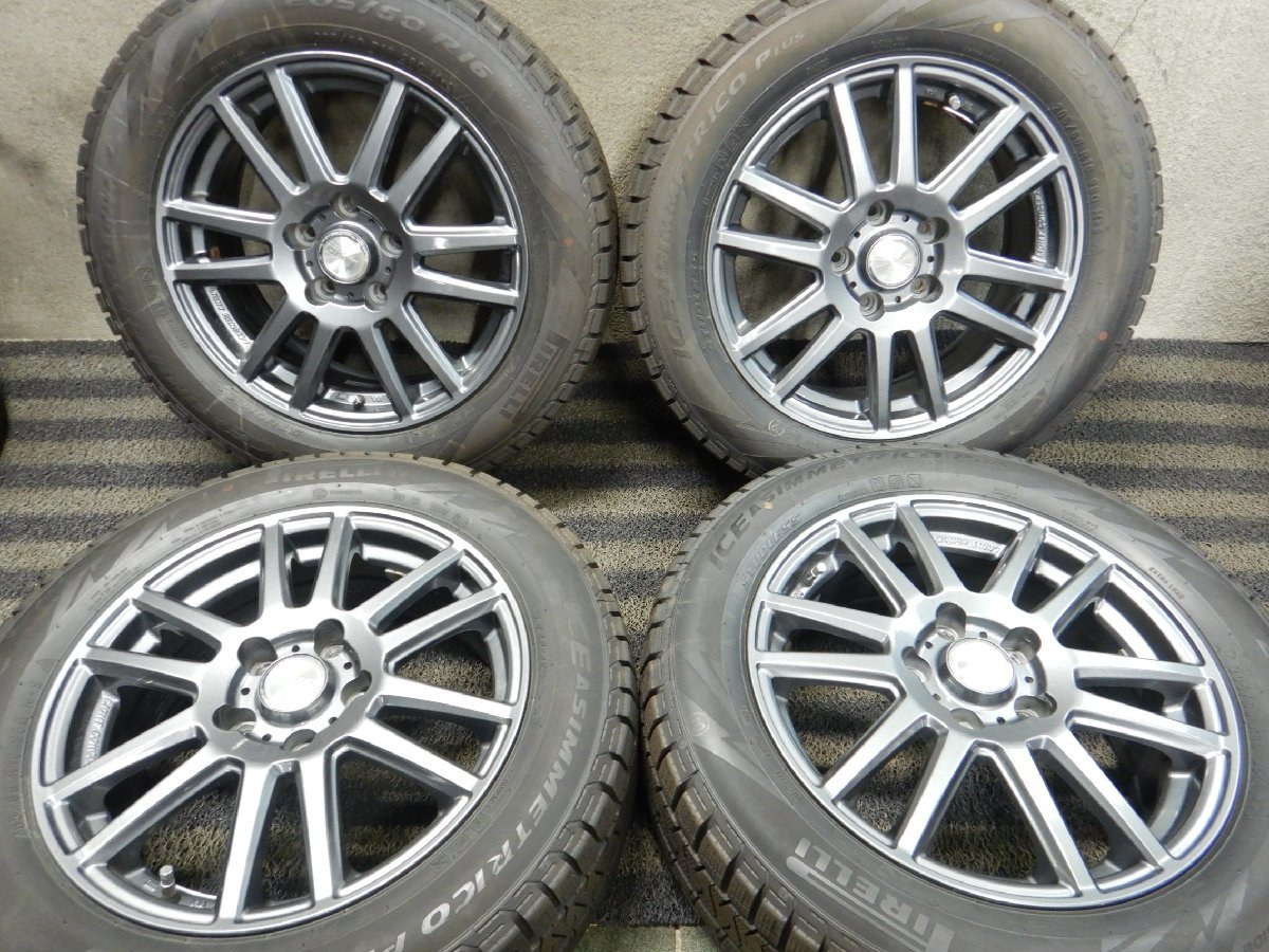 J7T8237■205/60R16 PIRELLI ice ASIMMETRICO Plus 6.5J 5H +38 PCD114.3 2021年★条件付送料無料★超バリ山 プリウスα ノア ステップW_画像1