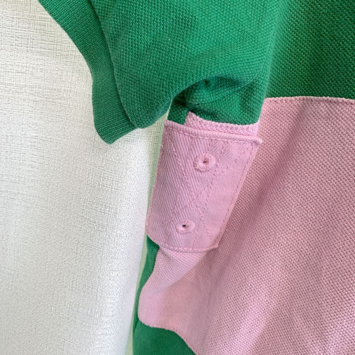 【ポロラルフローレン】ポロシャツ　グリーン　ピンク　ツートン　古着　90s 美品　ヴィンテージ